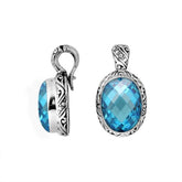 AP-8025-BT Sterling Silver Oval Shape Pendant With Blue Topaz Q. & Enhancer Pendant Bail Jewelry Bali Designs Inc